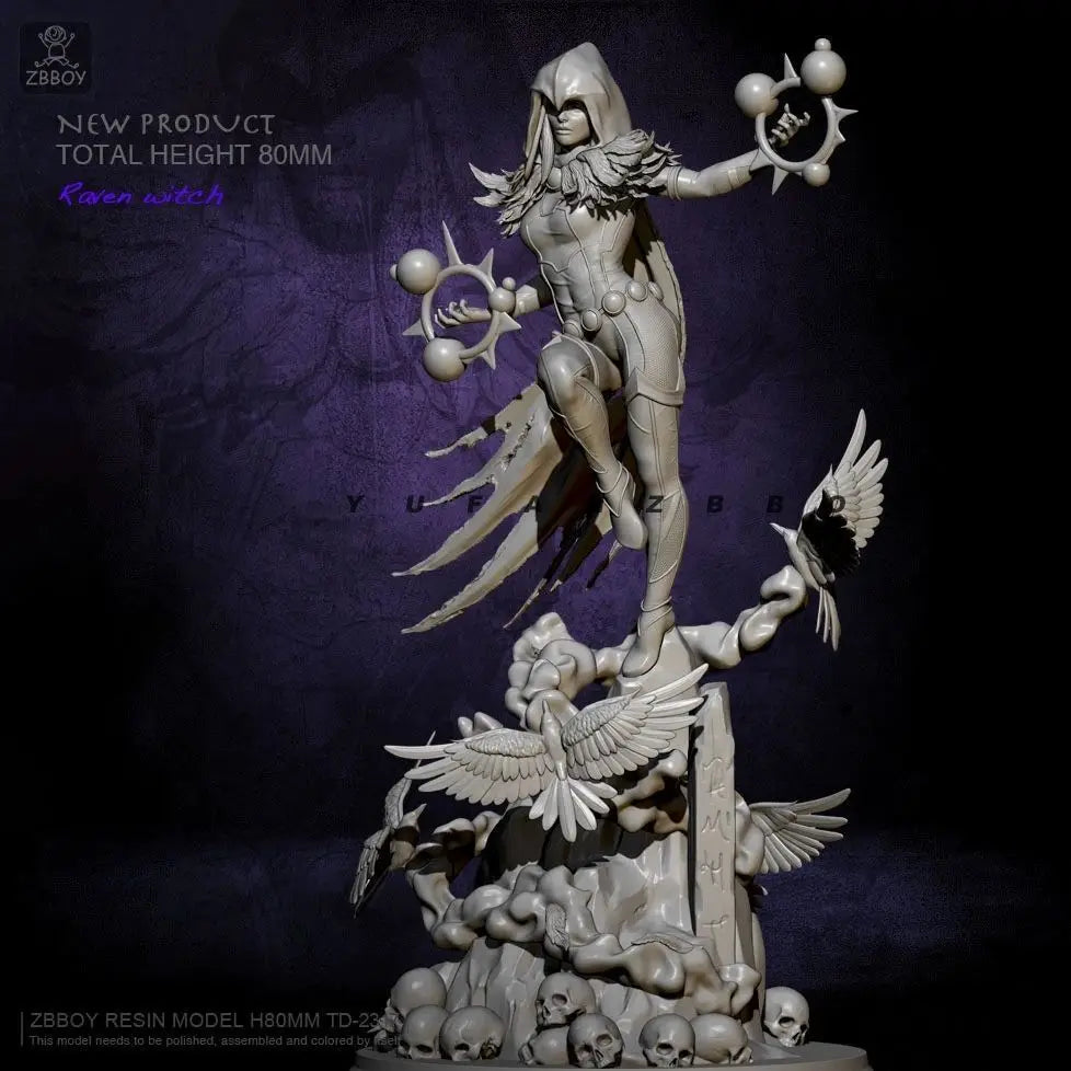 80mm Raven Witch, Resin Model Figure Kit, Fantasy Theme, Unassembled and Unpainted