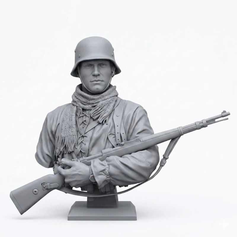1/10 WWII German Infantryman, Resin Model Bust Kit, Unassembled and Unpainted