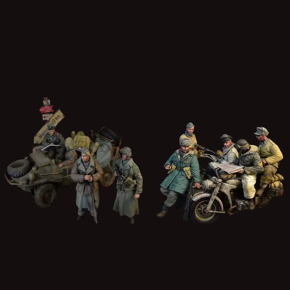 1/35 WWII German Motorcycle Platoon with Crews, 9 Figures, Resin Model Figure Kit, Unassembled and Unpainted