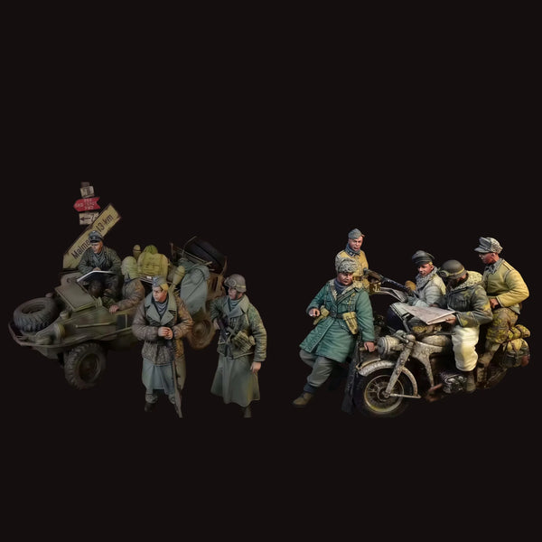 1/35 WWII German Motorcycle Platoon with Crews, 9 Figures, Resin Model Figure Kit, Unassembled and Unpainted
