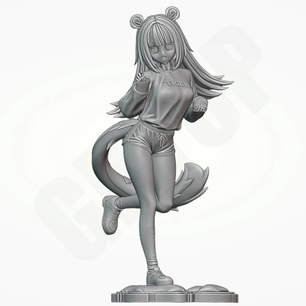 1/24 Cat Girl Kneeling with Tail, Resin Model Figure Kit, Anime Theme, Unassembled and Unpainted