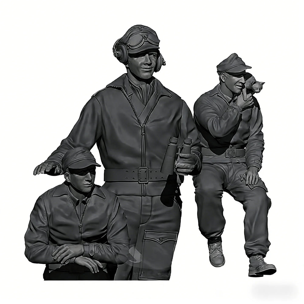 1/35 WWII Tank Reconnaissance, 3 Figures, Resin Model Figure Kit, Unassembled and Unpainted