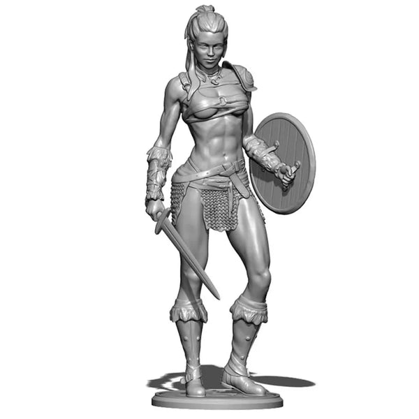 1/18 Shield Maiden with Dual Round Shields, Resin Model Figure Kit, Fantasy Theme, Unassembled and Unpainted