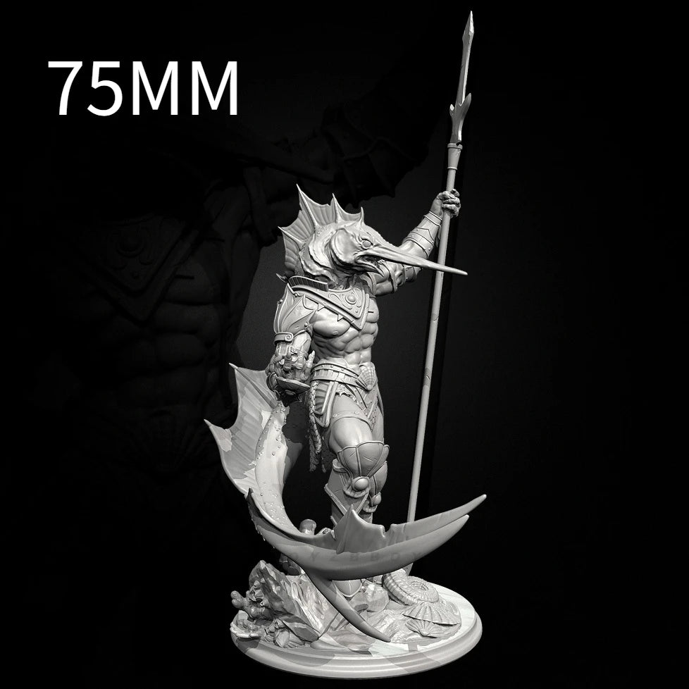 75mm Horned Demon Warrior with Spear, Resin Model Figure Kit, Fantasy Theme, Unassembled and Unpainted