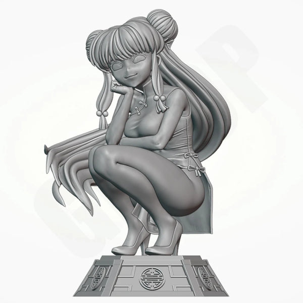 1/24 Purple-Haired Anime Warrior Crouching in Red Armor, Resin Model Figure Kit, Anime Theme, Unassembled and Unpainted