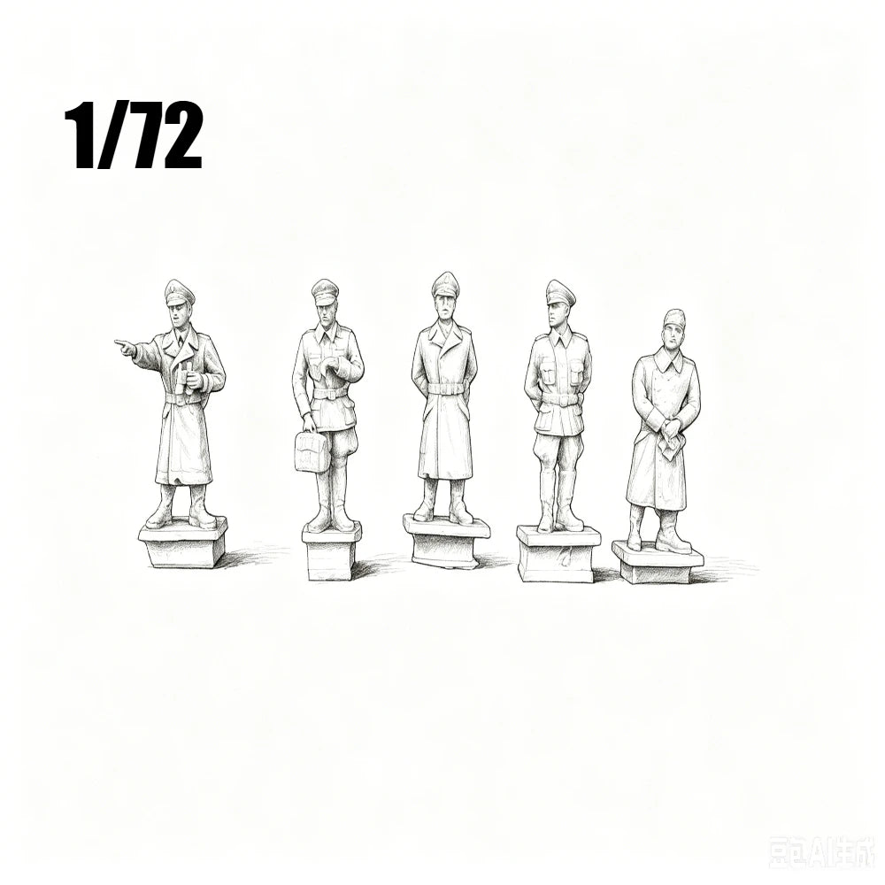 1/72 WWII Commander's Team, 5 Figures, Resin Model Figure Kit, Unassembled and Unpainted