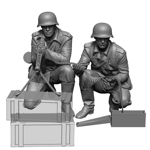 1/35 WWII German MG42 Gunner Team, 2 Figures, Resin Model Figure Kit, Unassembled and Unpainted
