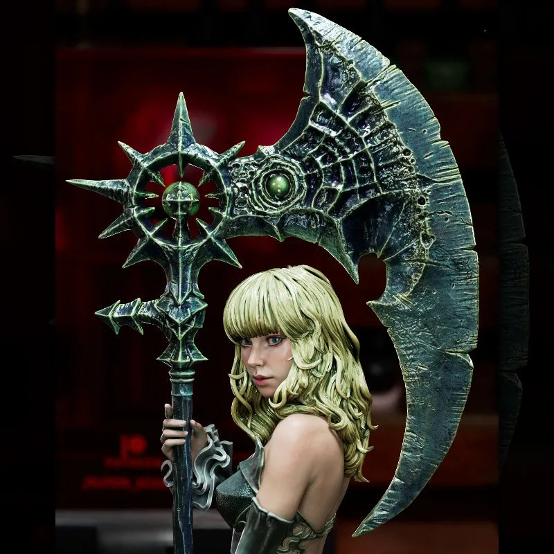 75mm Dark Sorceress with Ornate Spiked Axe, Resin Model Figure Kit, Fantasy Theme, Unassembled and Unpainted