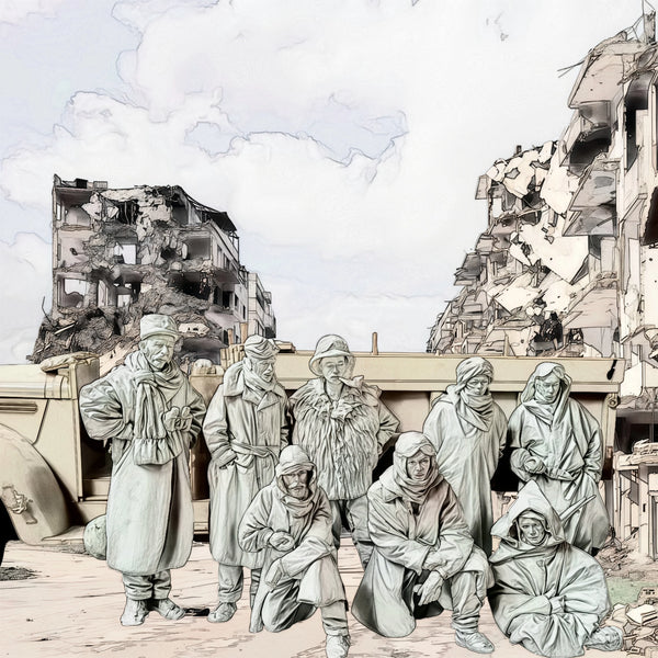 1/35 WWII Combat Team in Urban Ruins, 11 Figures, Resin Model Diorama Kit, Unassembled and Unpainted