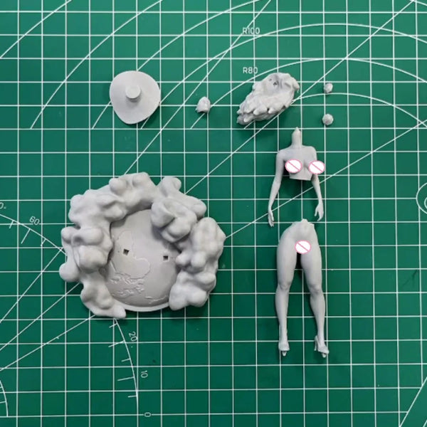 1/24 Sorceress in Crimson Hat and Flowing Cape, Resin Model Figure Kit, Fantasy Theme, Unassembled and Unpainted