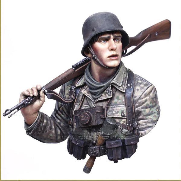 1/10 WWII German Infantry in Camo Tunic, Resin Model Bust Kit, Unassembled and Unpainted