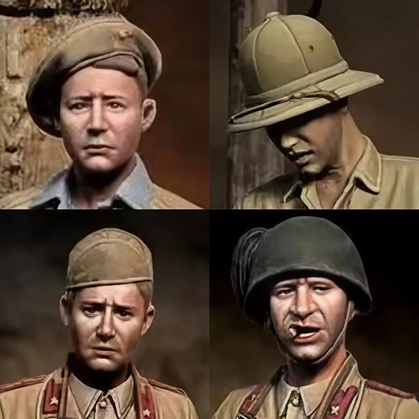1/35 WWII British Tropical & German Soldiers, 4 Figures, Resin Model Figure Kit, Unassembled and Unpainted