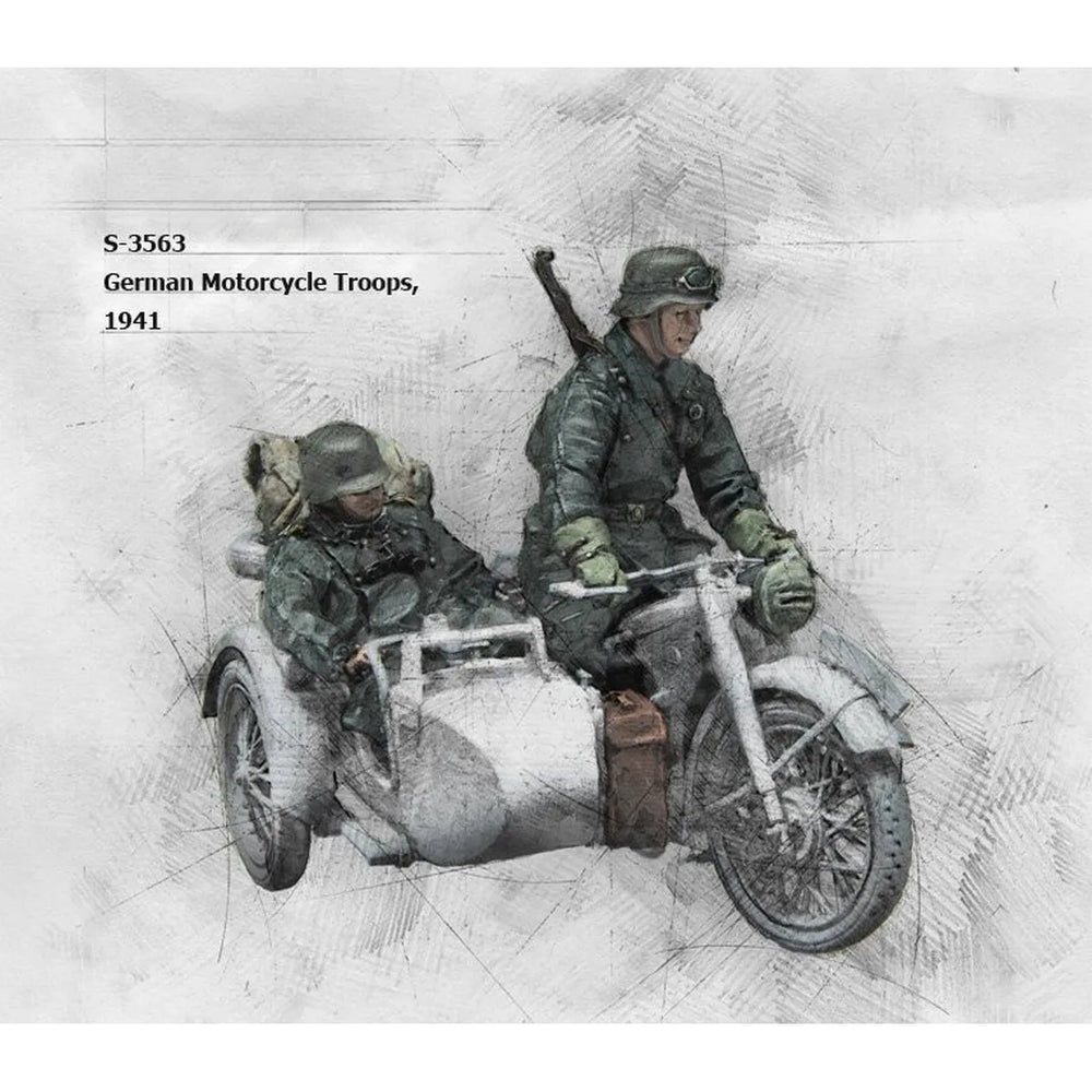 1/35 WWII German Motorcycle Troops, 3 Figures, Resin Model Figure Kit, Unassembled and Unpainted