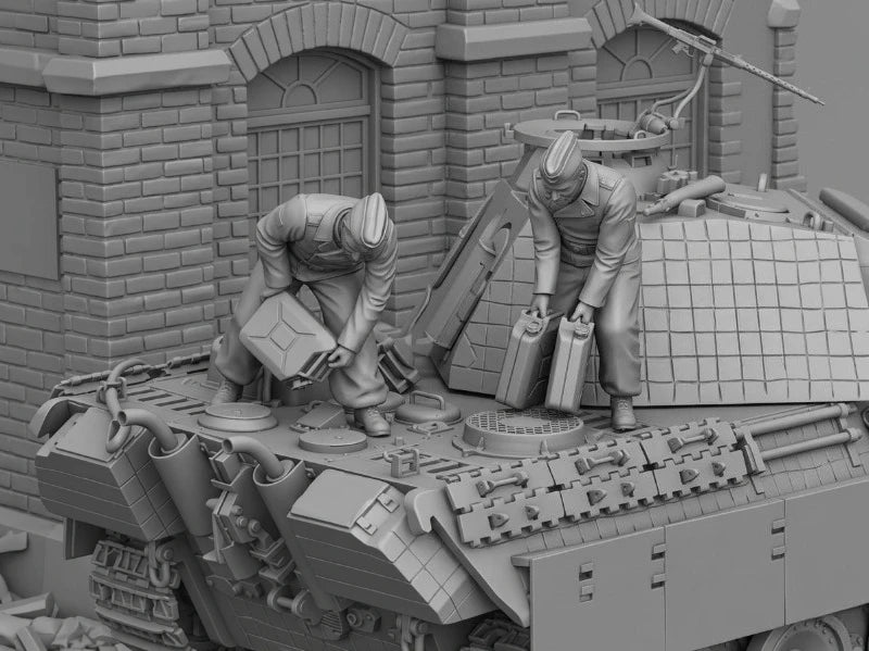 1/35 WWII German Tank Crew Refueling, 2 Figures, Resin Model Figure Kit, Unassembled and Unpainted
