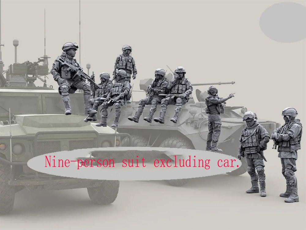 1/35 Modern Military Squad with Vehicle, 9 Figures, Resin Model Figure Kit, Unassembled and Unpainted
