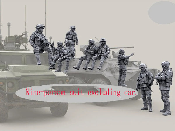 1/35 Modern Military Squad with Vehicle, 9 Figures, Resin Model Figure Kit, Unassembled and Unpainted