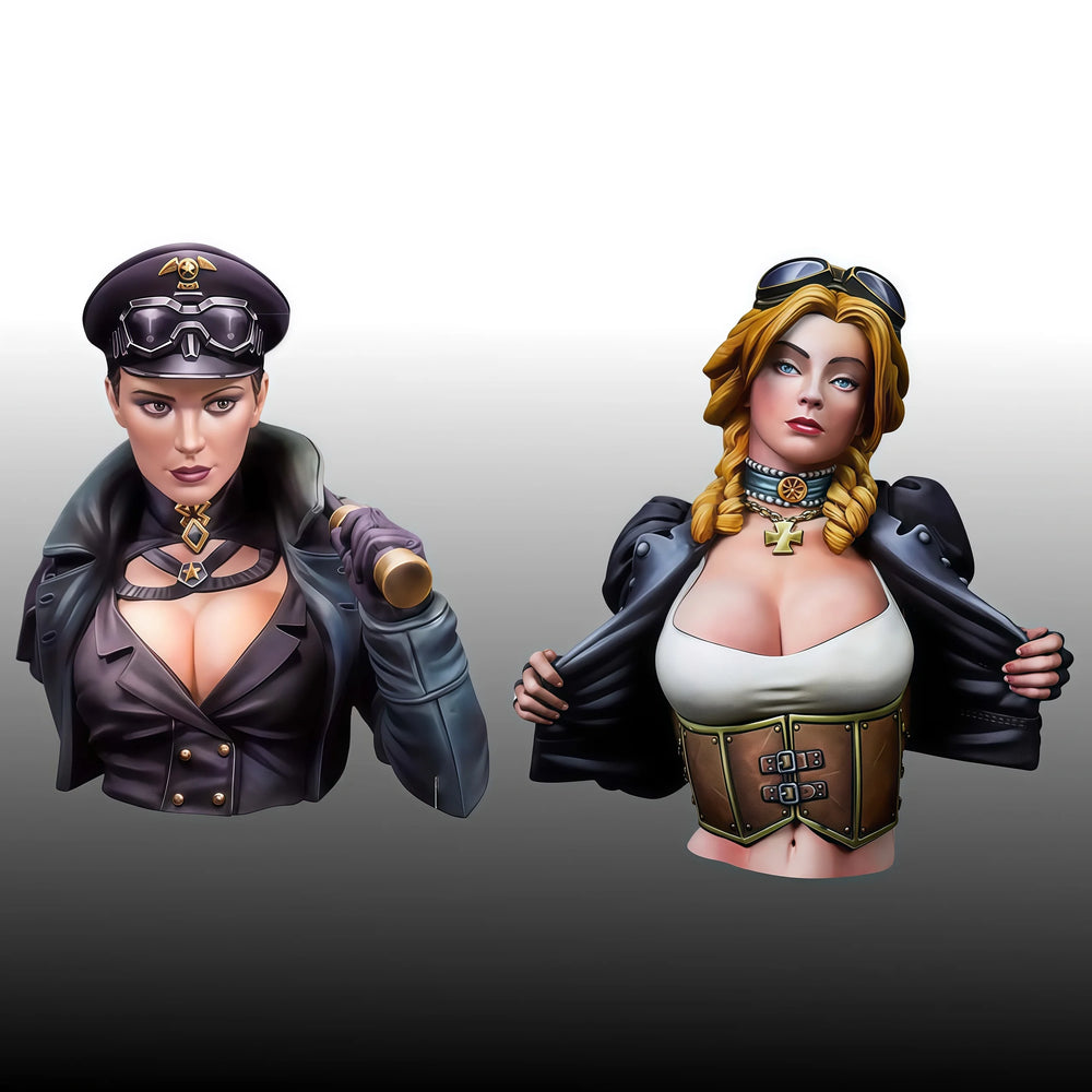 1/12 Steampunk Combat Female Instructors, 2 Figures, Resin Model Bust Kit, Unassembled and Unpainted