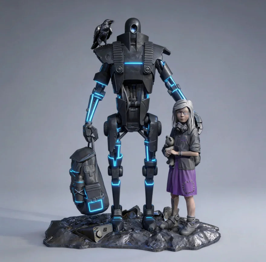 90mm Mech with Soldiers, 3 Figures, Resin Model Diorama Kit, Sci-Fi Theme, Unassembled and Unpainted