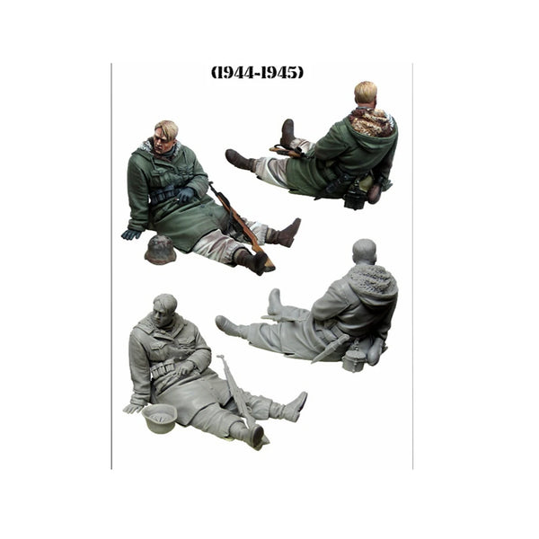 1/35 WWII German Infantry Reclining in Winter Gear, 4 Figures, Resin Model Figure Kit, Unassembled and Unpainted
