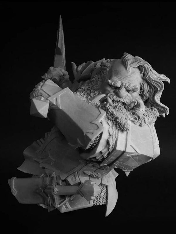 1/10 Dwarf Axeman with Crescent Blade, Resin Model Bust Kit, Fantasy Theme, Unassembled and Unpainted