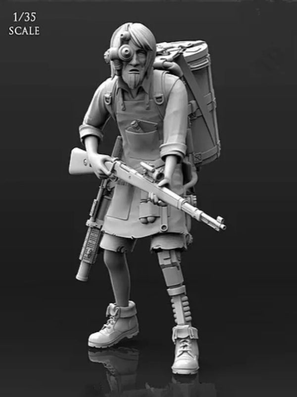 1/35 Post-Apocalyptic Female Soldier, Resin Model Figure Kit, Sci-Fi Theme, Unassembled and Unpainted