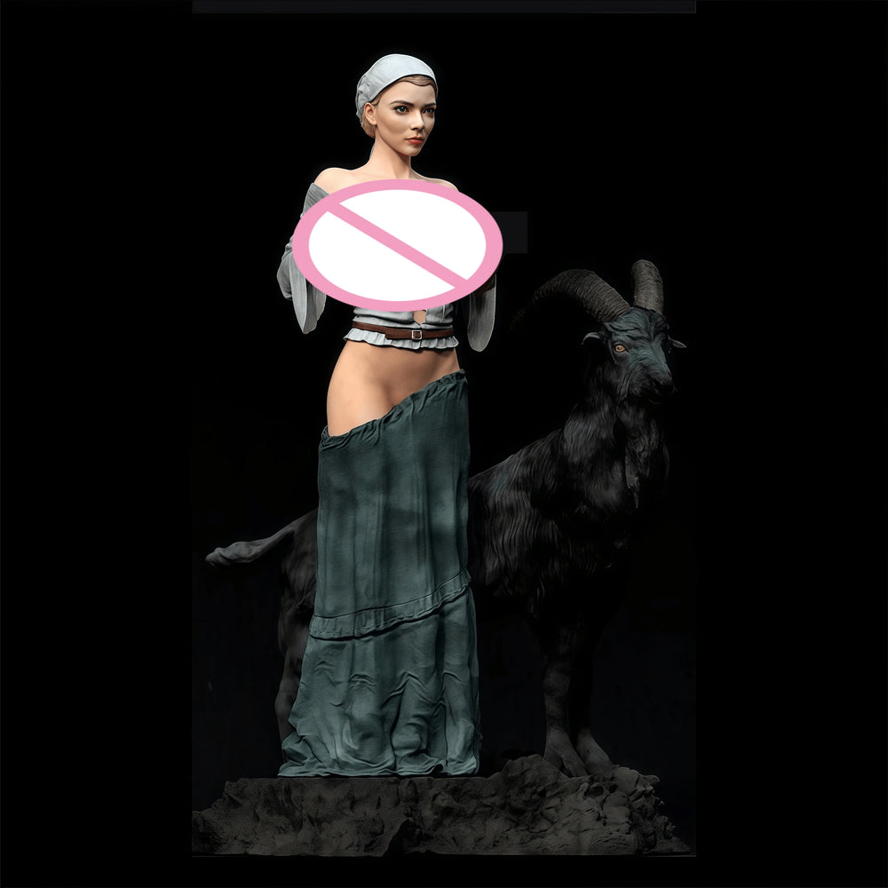 1/24 Witch and Goat Familiar, 2 Figures, Resin Model Figure Kit, Fantasy Theme, Unassembled and Unpainted