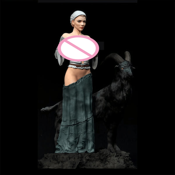 1/24 Witch and Goat Familiar, 2 Figures, Resin Model Figure Kit, Fantasy Theme, Unassembled and Unpainted