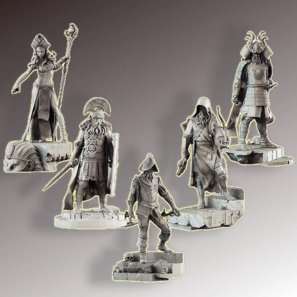 38mm Sorcerers & Warriors, 6 Figures, Resin Model Figure Kit, Fantasy Theme, Unassembled and Unpainted
