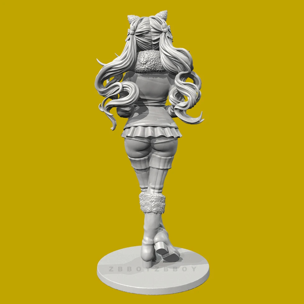 75mm Female Warrior with Animal Ears, Resin Model Figure Kit, Fantasy Theme, Unassembled and Unpainted