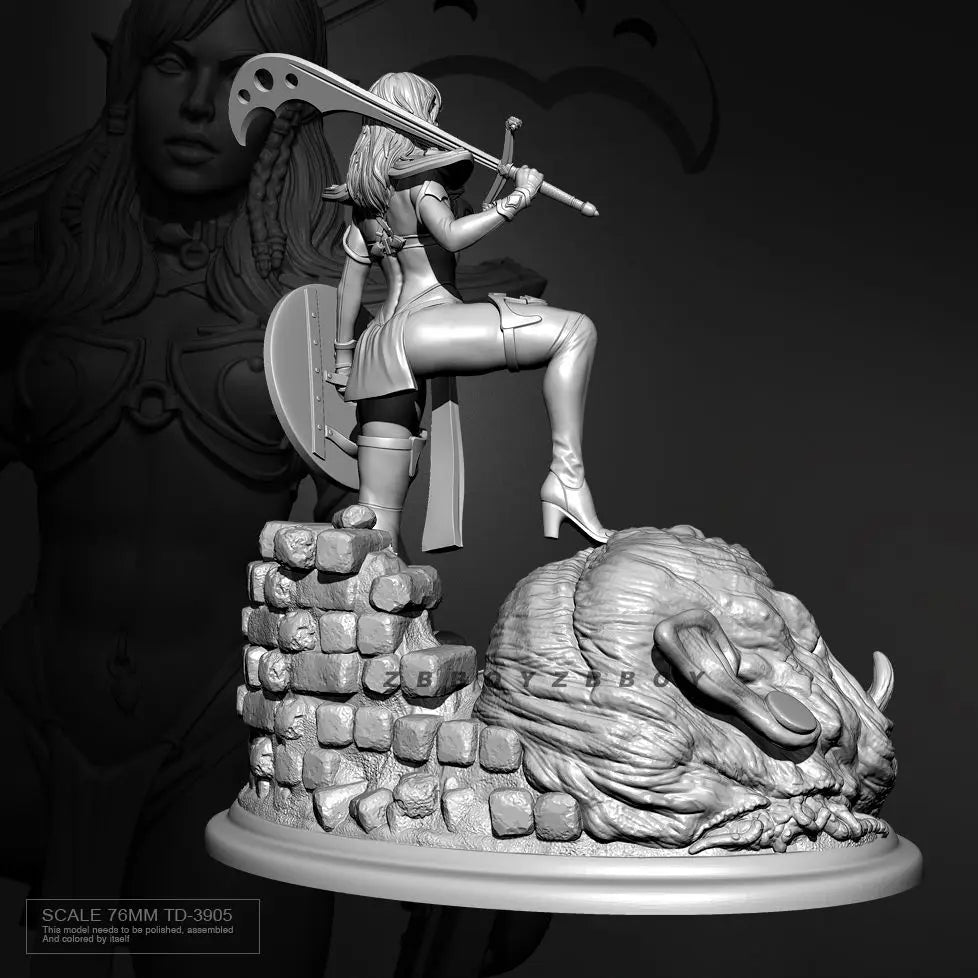75mm Female Greatsword Warrior, Resin Model Figure Kit, Fantasy Theme, Unassembled and Unpainted
