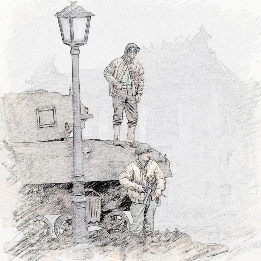 1/35 WWII German Checkpoint, 4 Figures, Resin Model Diorama Kit, Unassembled and Unpainted