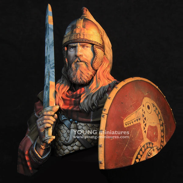 1/10 Medieval Viking Warrior with Horned Helmet and Shield, Resin Model Bust Kit, Unassembled and Unpainted