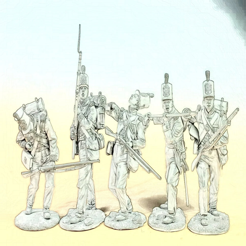 75mm Napoleonic British Guards, 5 Figures, Resin Model Figure Kit, Unassembled and Unpainted