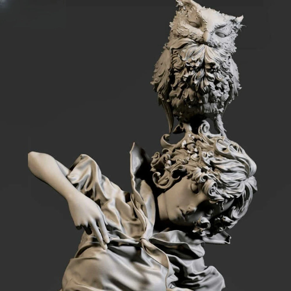 1/6 Female with Owl, 2 Figures, Resin Model Figure Kit, Fantasy Theme, Unassembled and Unpainted
