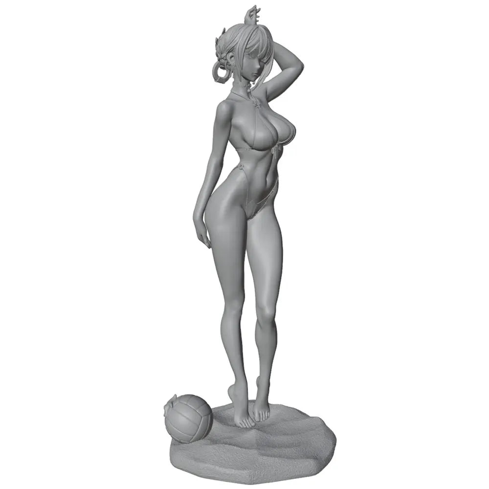 75mm Beach Girl with Volleyball, Resin Model Figure Kit, Unassembled and Unpainted