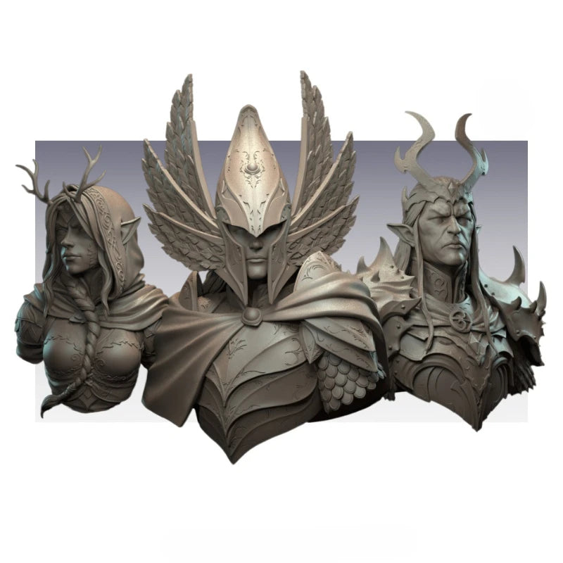 Elven Warriors, 3 Figures, Resin Model Bust Kit, Fantasy Theme, Unassembled and Unpainted