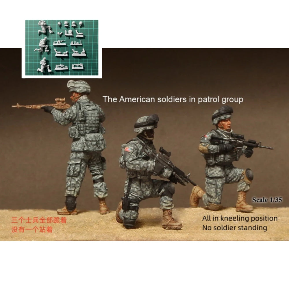 1/35 Modern US Infantry Patrol Squad in Combat Stance, 3 Figures, Resin Model Figure Kit, Unassembled and Unpainted