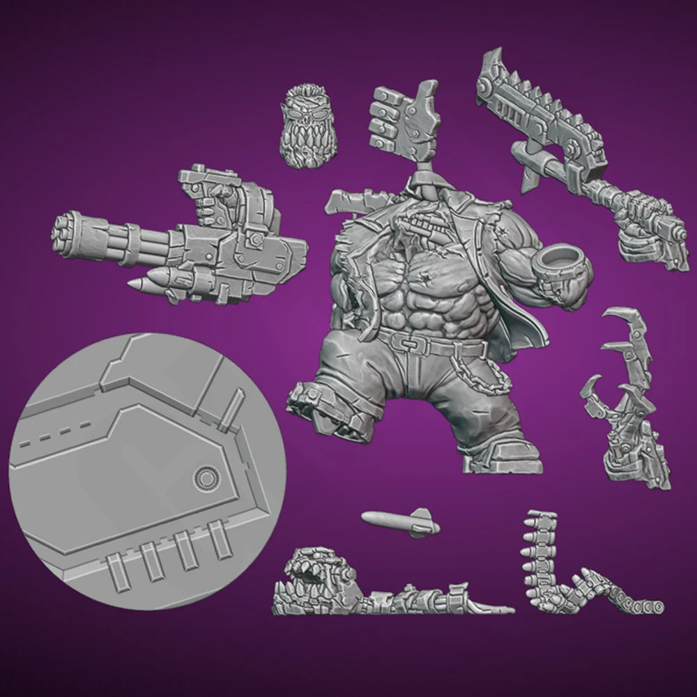 1/35 Armored Orc Heavy Gunner with Ammunition Belts, Resin Model Figure Kit, Fantasy Theme, Unassembled and Unpainted