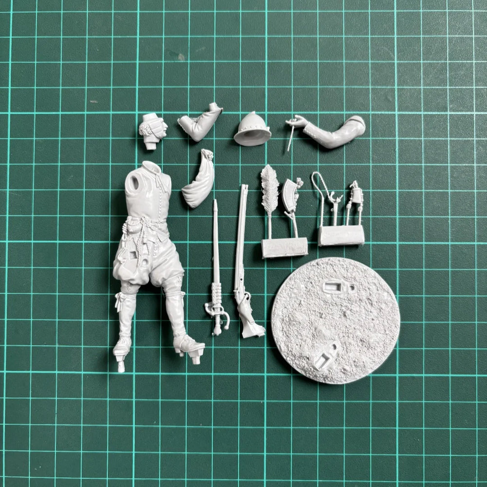 75mm 17th Century European Marksman, 4 Figures, Resin Model Figure Kit, Military Theme, Unassembled and Unpainted