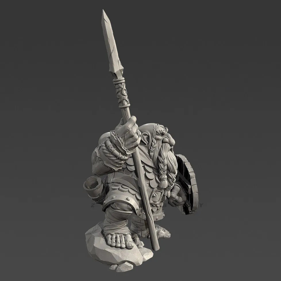 60mm Armored Dwarf with Halberd and Shield, Resin Model Figure Kit, Fantasy Theme, Unassembled and Unpainted