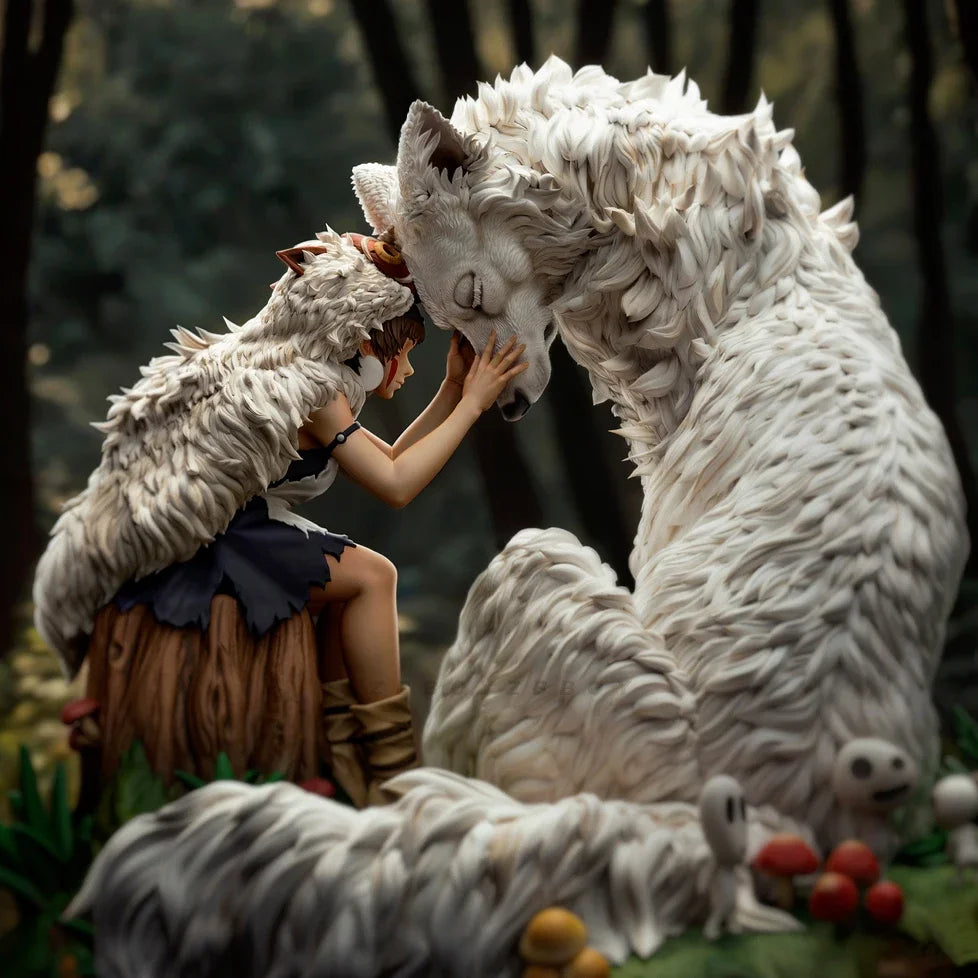 90mm Female Beast Tamer with Wolves, 2 Figures, Resin Model Figure Kit, Fantasy Theme, Unassembled and Unpainted