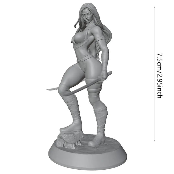 75mm Female Warrior with Scimitar and Leg Wraps, Resin Model Figure Kit, Fantasy Theme, Unassembled and Unpainted