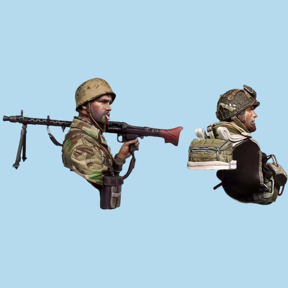 1/10 Modern Military Soldiers with Rifles, 2 Figures, Resin Model Bust Kit, Unassembled and Unpainted