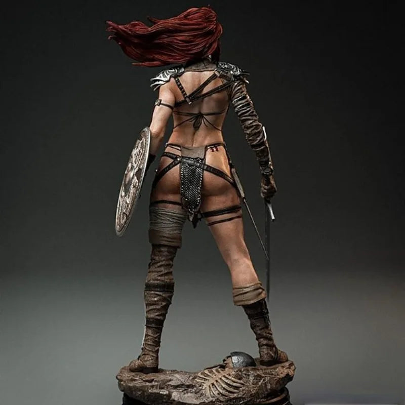 1/24 Red-Haired Warrior with Spiked Pauldrons, Resin Model Figure Kit, Fantasy Theme, Unassembled and Unpainted