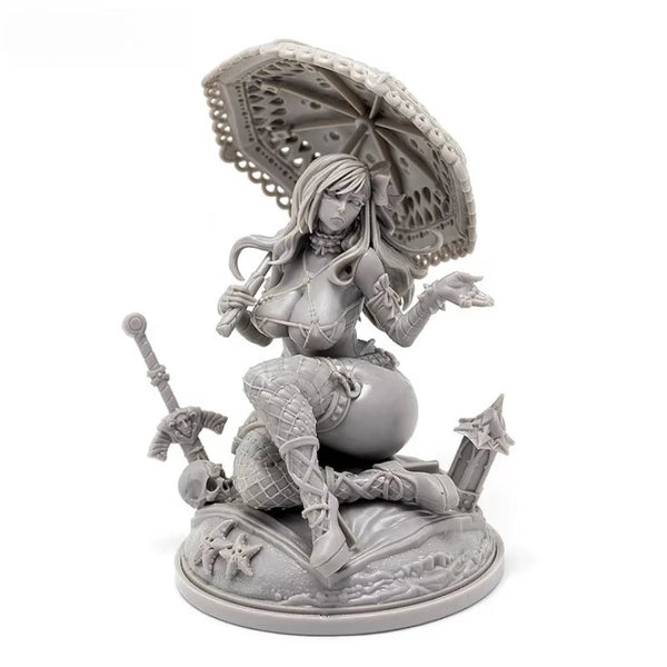 75mm Maiden with Lace Parasol, Resin Model Figure Kit, Fantasy Theme, Unassembled and Unpainted