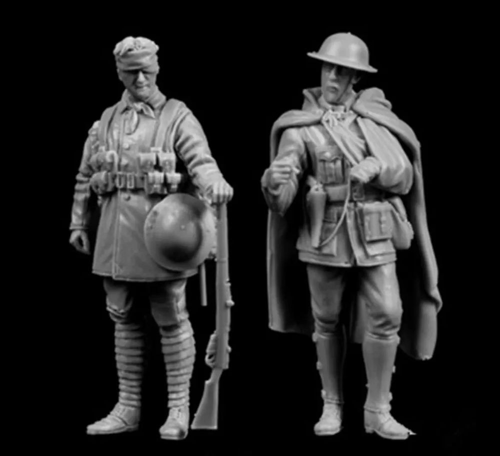 1/35 WWI Soldiers with Rifles and Field Gear, 2 Figures, Resin Model Figure Kit, Unassembled and Unpainted