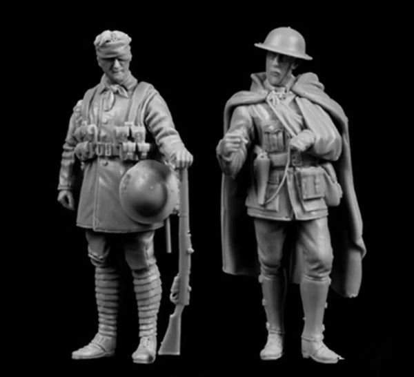 1/35 WWI Soldiers with Rifles and Field Gear, 2 Figures, Resin Model Figure Kit, Unassembled and Unpainted