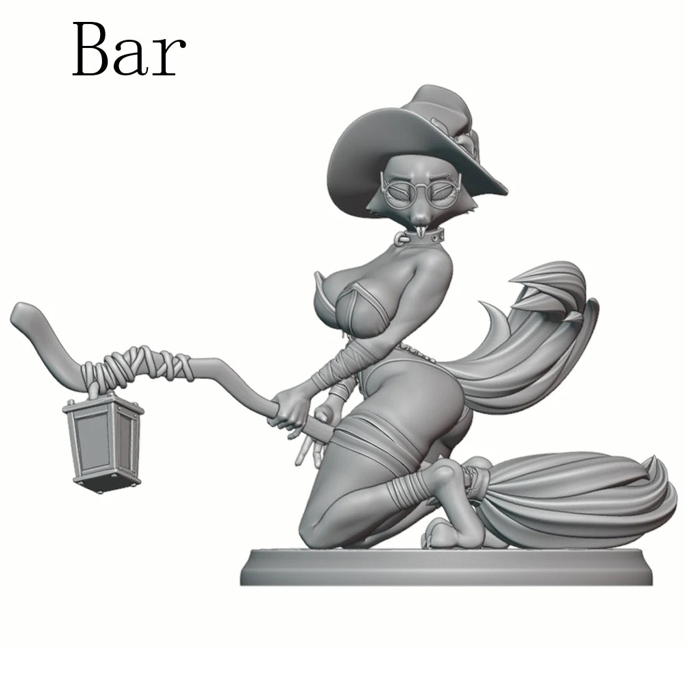 1/24 Witch with Broom and Lantern, Resin Model Figure Kit, Fantasy Theme, Unassembled and Unpainted