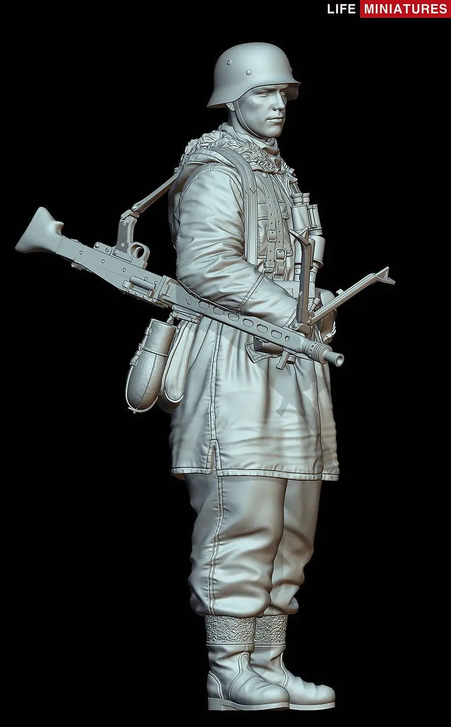 1/16 WWII German Infantry with MP40 and Gas Mask, Resin Model Figure Kit, Unassembled and Unpainted