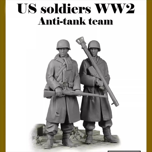1/35 WWII US Anti-Tank Team, 2 Figures, Resin Model Figure Kit, Unassembled and Unpainted